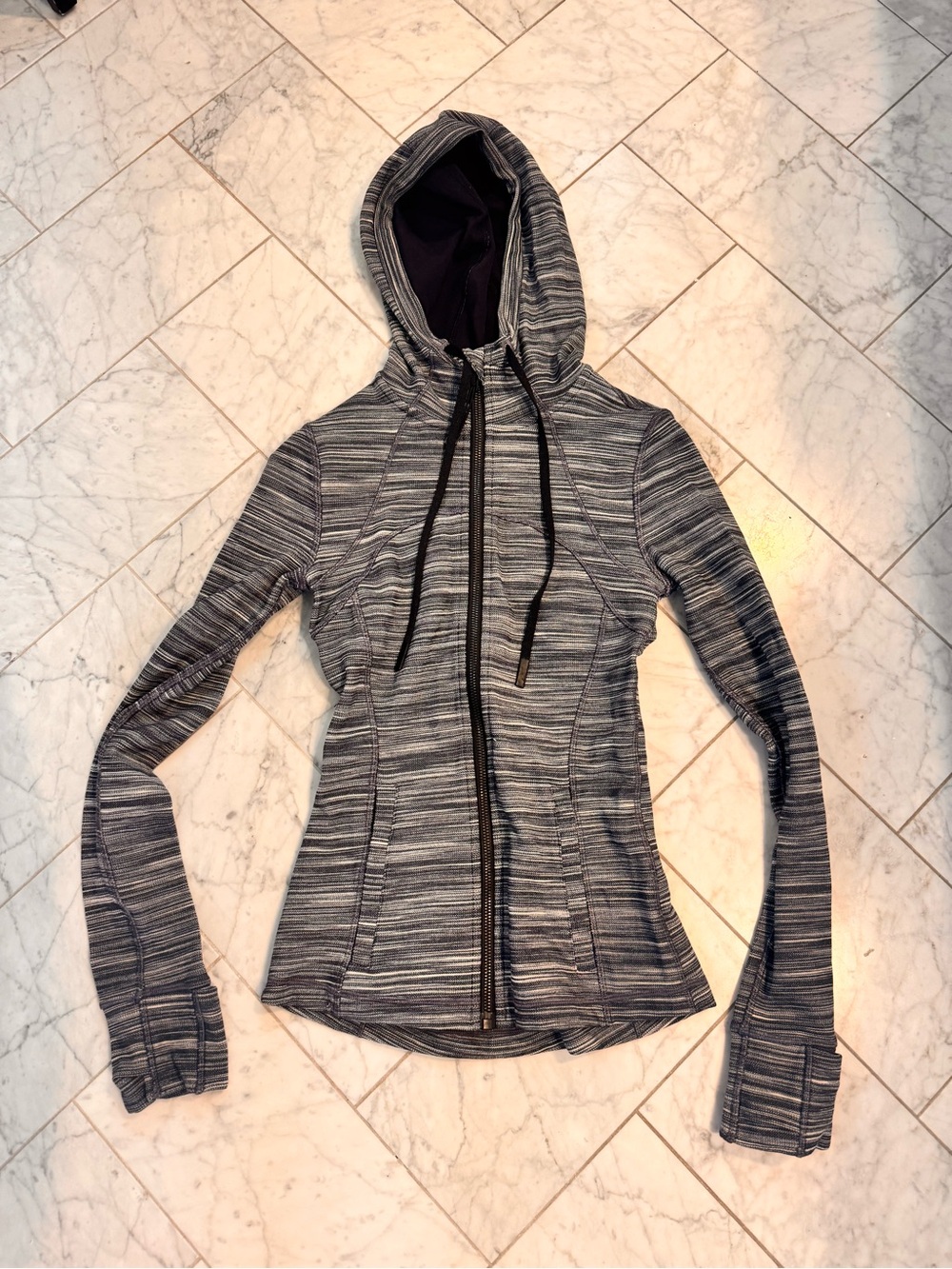 lululemon athletica Striped Black and Gray Hooded Zip Jacket